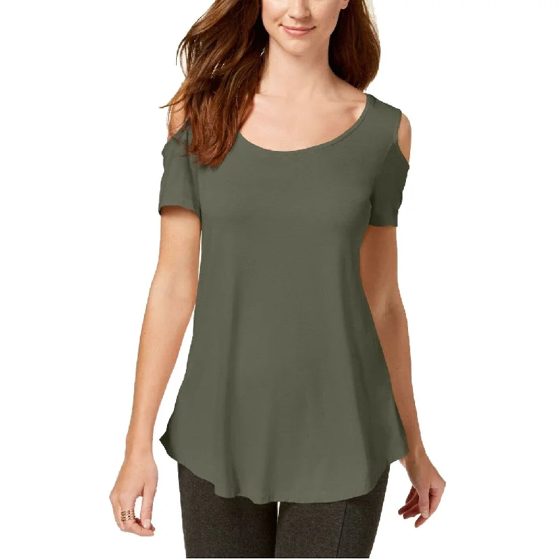 JM Collection Women's Petite Cold-Shoulder Swing T-Shirt Olive Size Large - Green - L