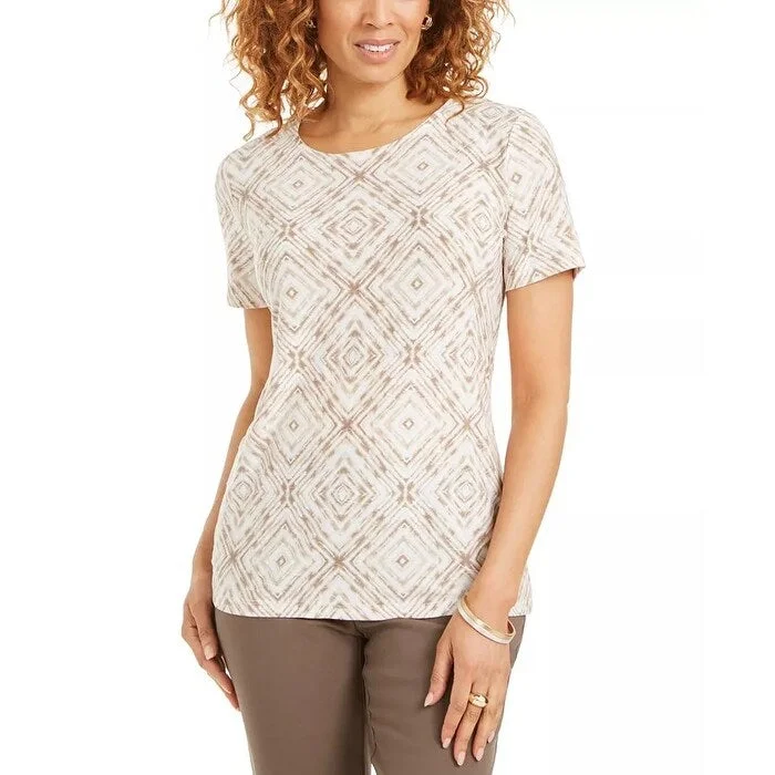 JM Women's Collection Printed Jacquard T-Shirt Dark Beige Size Large