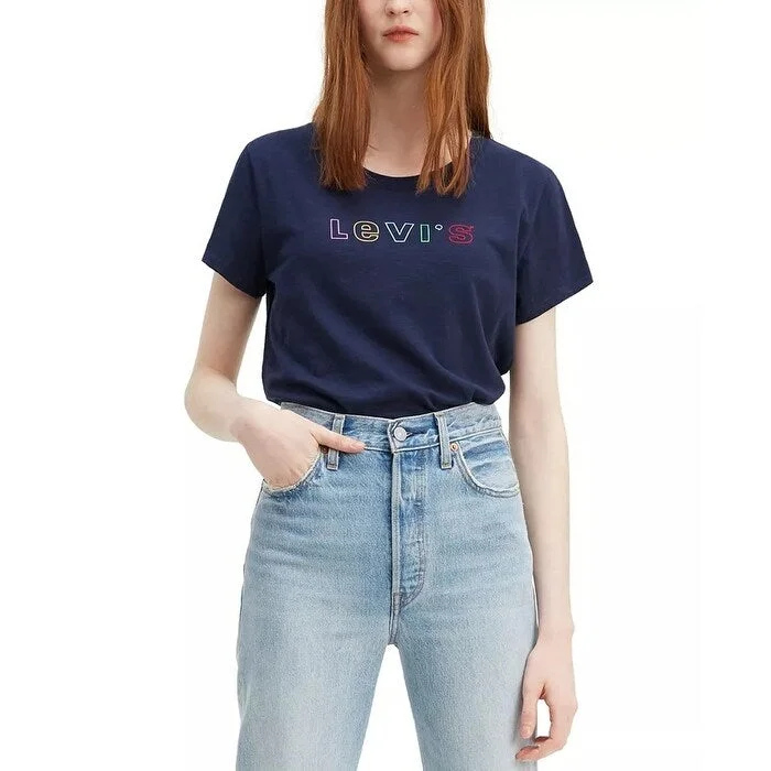 Levi's Women's Cotton Rainbow Logo Graphic T-Shirt Navy Size Small