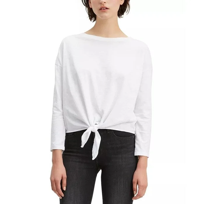 Levi's Women's Tie-Front Long-Sleeve Cotton T-Shirt White Size XL - X-Large