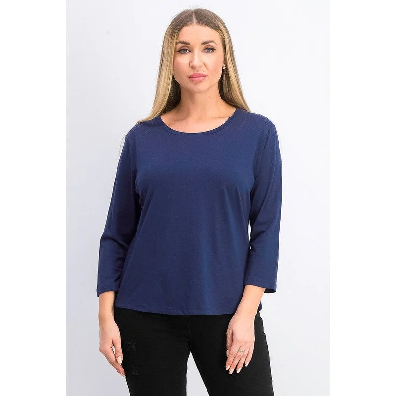 Maison Jules Women's 3/4-Sleeve Solid T-Shirt Navy Size X-Large