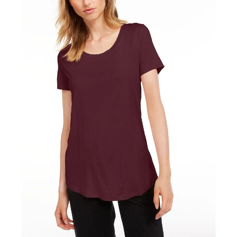 Maison Jules Women's Scoop-Neck T-Shirt Ruby Wine Size Large - Burgundy