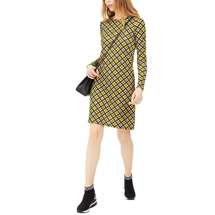 MICHAEL Michael Kors Women's Plaid T-Shirt Dress Yellow Size Small