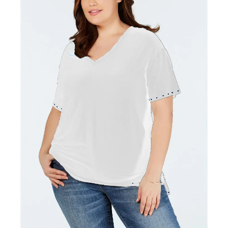 One A Women's Plus Size Studded T-Shirt White Size Extra Large