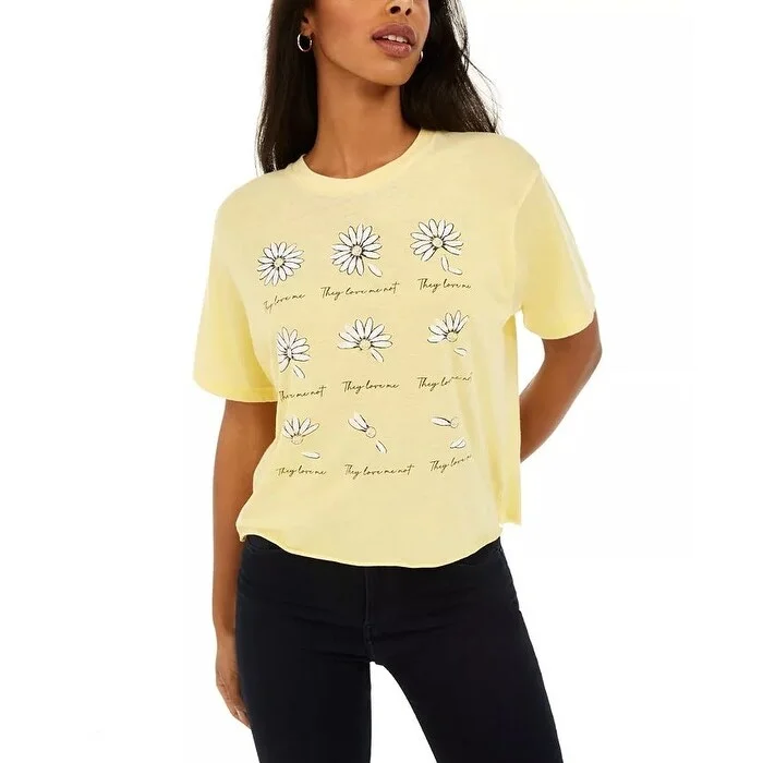 Rebellious One Junior's Daisy Cropped Graphic T-Shirt Yellow Size Medium