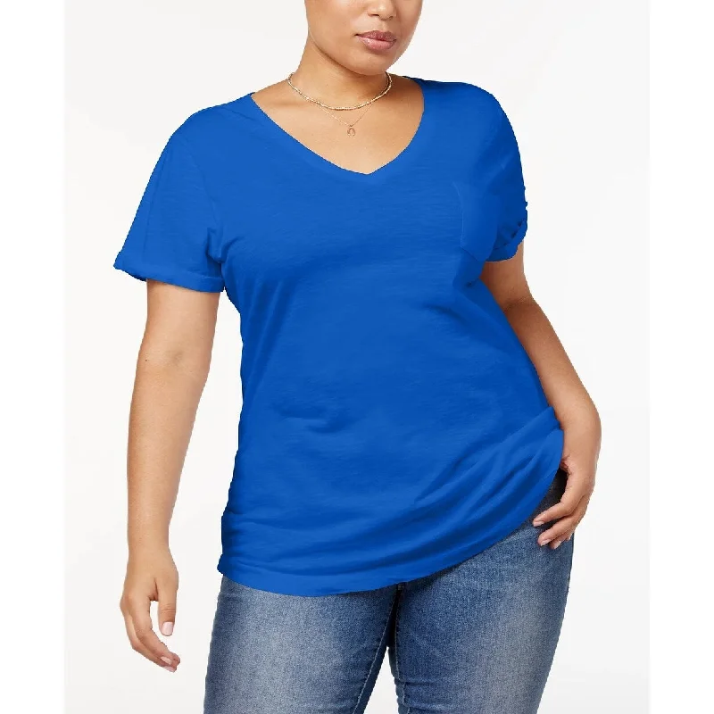 Style & Co Women's Plus Size V Neck T-Shirt Navy Size 2X