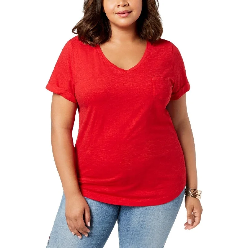 Style & Co Women's Plus Size V-Neck T-Shirt Red Size 2X