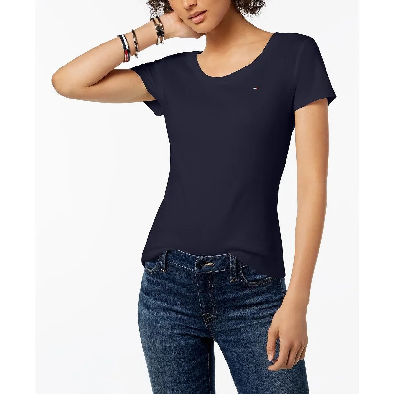 Tommy Hilfiger Women's Cotton Scoop Neck T-Shirt Navy Size Large