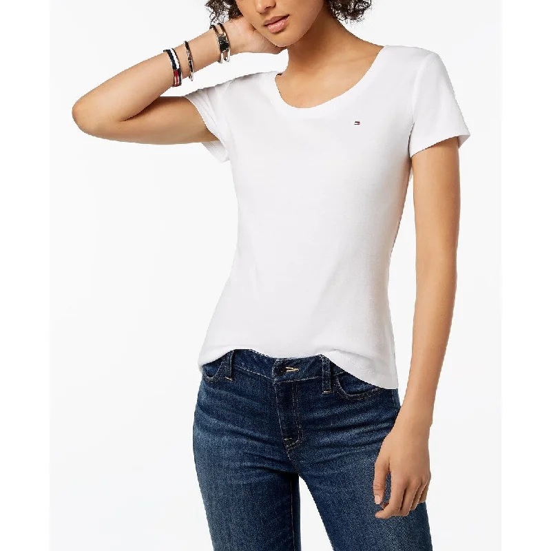 Tommy Hilfiger Women's Cotton Scoop Neck T-Shirt White Size Small