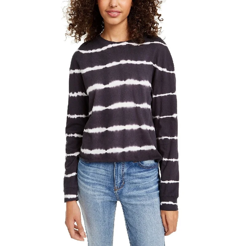 Rebellious One Women's Juniors' Striped Tie-Dye Long-Sleeved T-Shirt Charcoal Size Large