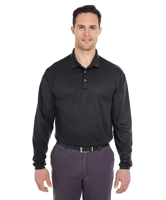 8210LS - UltraClub Mens Cool & Dry Long-Sleeve Mesh Piqué Polo Shirt | Black