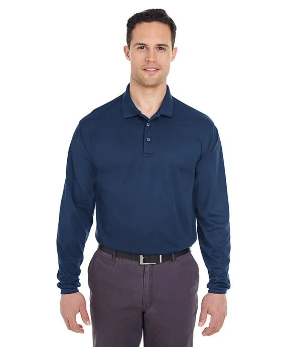 8210LS - UltraClub Mens Cool & Dry Long-Sleeve Mesh Piqué Polo Shirt | Navy