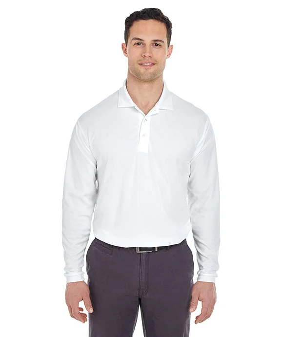 8210LS - UltraClub Mens Cool & Dry Long-Sleeve Mesh Piqué Polo Shirt | White