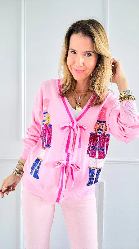 Embellished Nutcracker Bow Detailed Cardigan - Pink