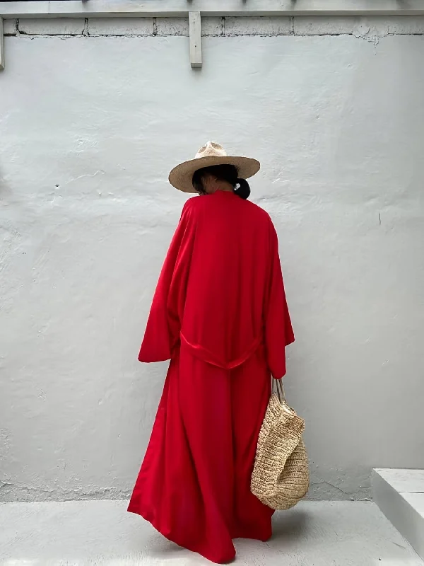 Loose Fitting Red Maxi Cardigan