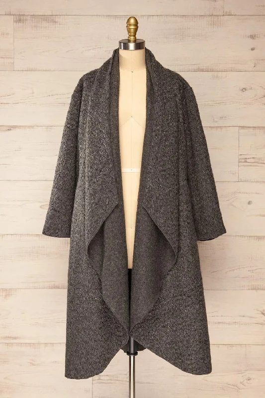 Funafuti Charcoal | Long Open Felt Cardigan