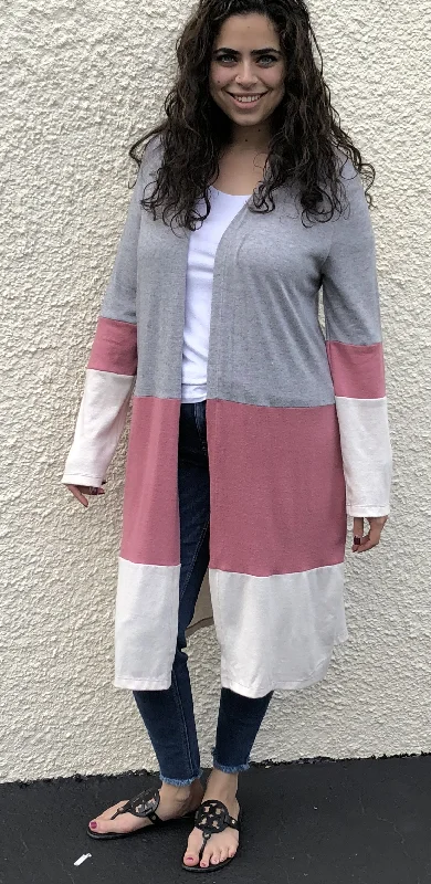 Cozy Color Block Cardigan, Heather Grey