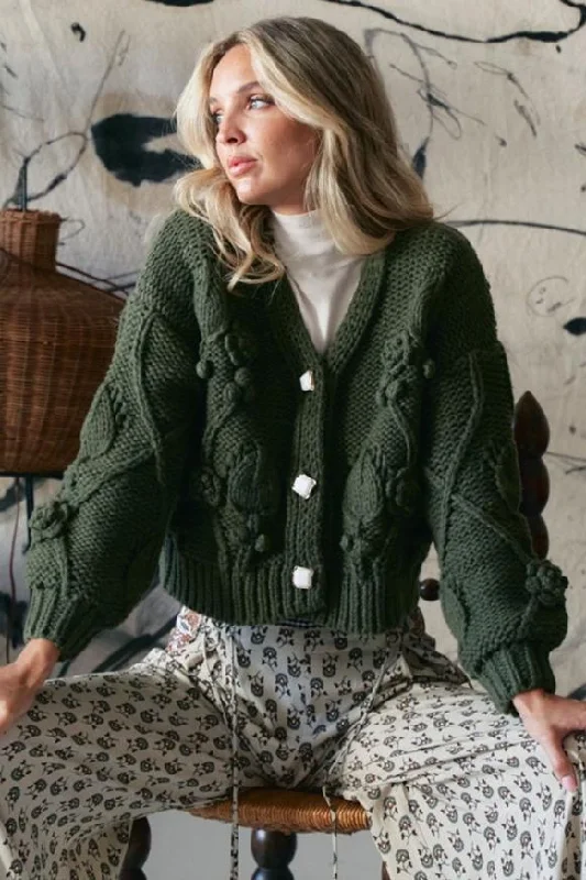 Green Cozy CardiganColor-block cardigan