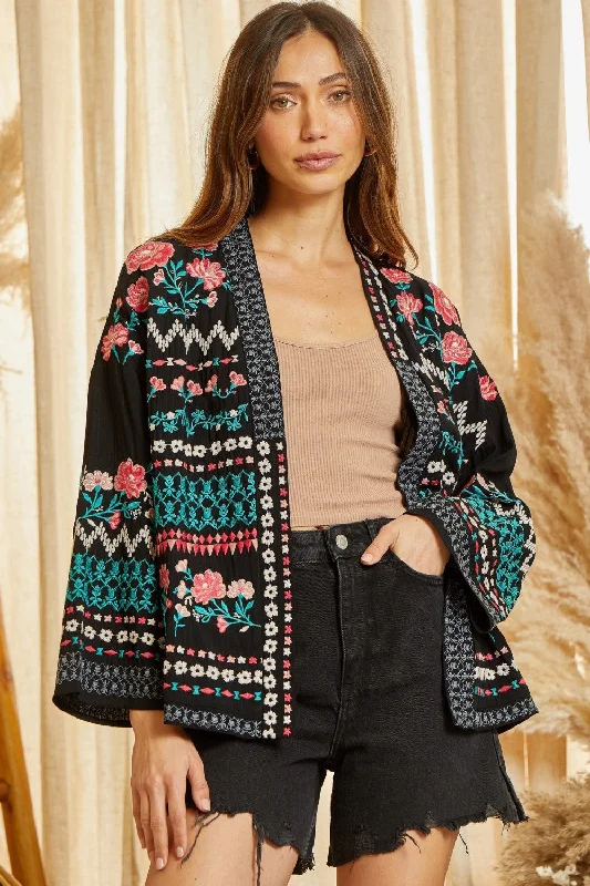 Open Front Embroidered Cardigan