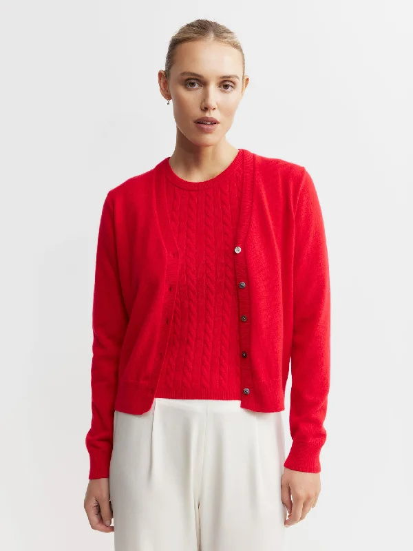 Essential Cashmere V Cardigan - Red