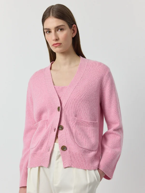 Luxe Cashmere Cardigan with Pockets - Pink Melange