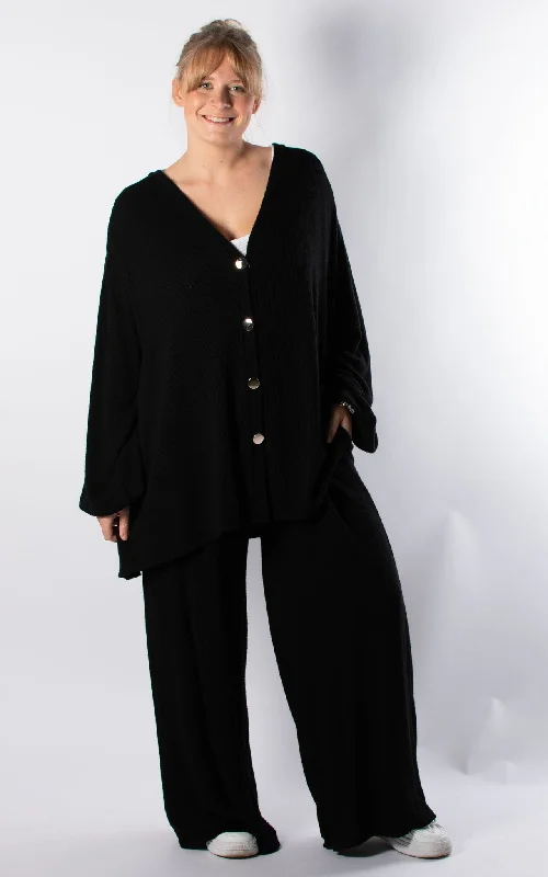 Button Cardigan Lounge Set | BlackVegan cardigan