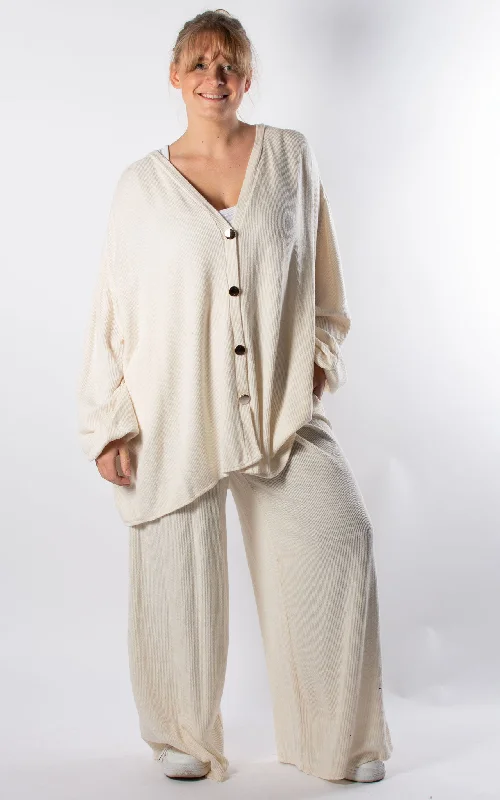 Button Cardigan Lounge Set | CreamSustainable cardigan