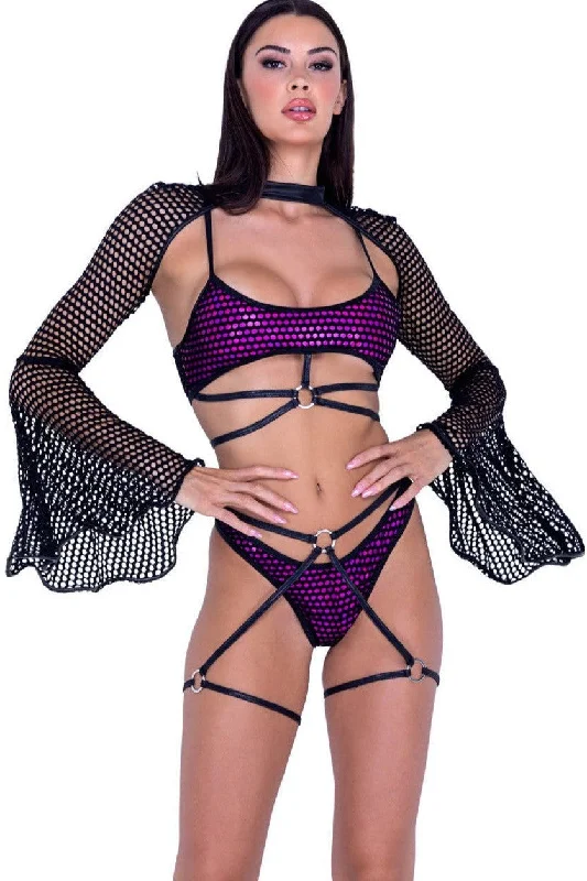 Strappy Fishnet Cropped Top with Shimmer Lining