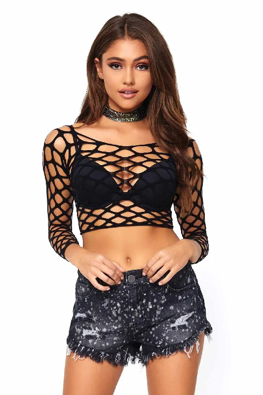 Pothole Net Long Sleeved Crop Top