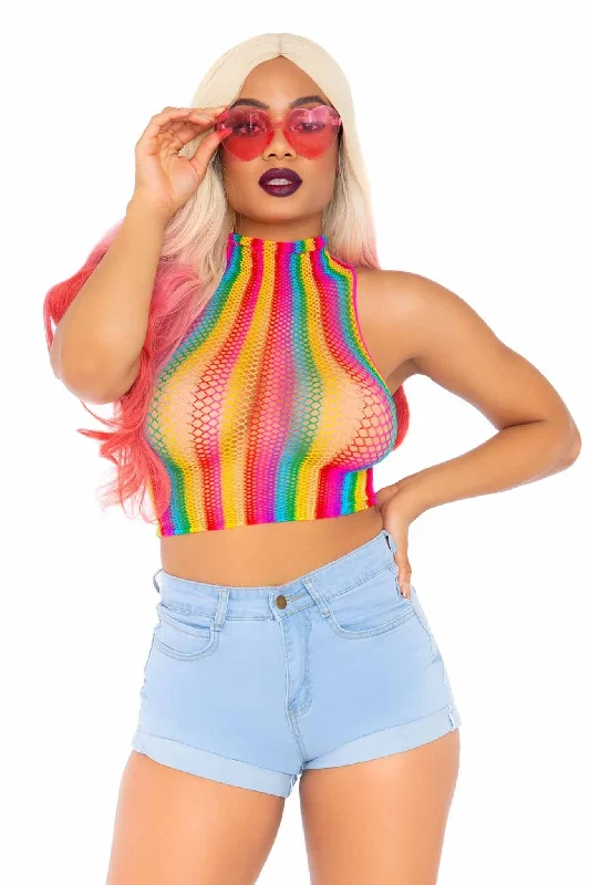 Rainbow Net High Neck Crop Top