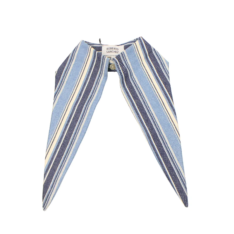 ROBERTO SANCHEZ BLUE STRIPE OLGA CROP TOP X POINTY NECK TIE