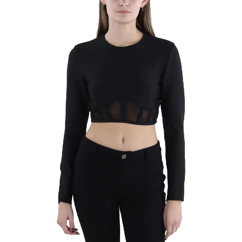 Womens Mesh Inset Long Sleeve Cropped