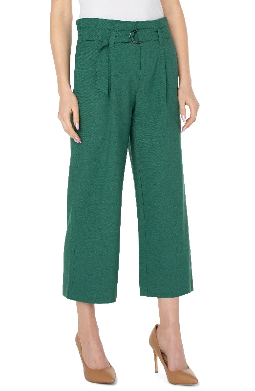 Liverpool Belted Paperbag High Waist Crop Wide Leg Pants In Serpentine