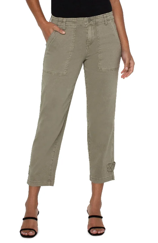 Liverpool Utility Crop Cargo Pant With Cinched Leg 26in Inseam In Pewter Green