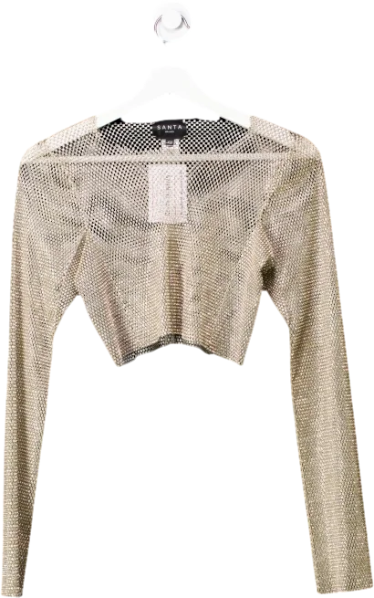 Santa Brands Metallic Golden Long Sleeve Crop Top UK XS