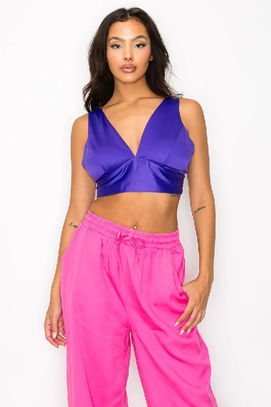 Stacy Purple Satin Bra Crop Top