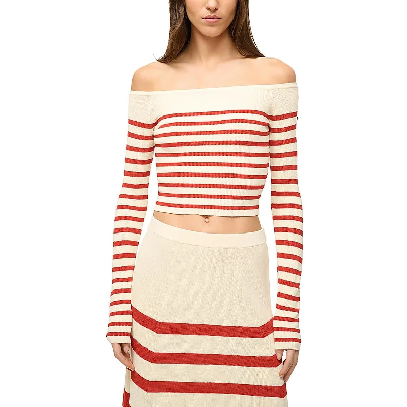 STAUD Womens Striped Off-The-Shoulder Cropped