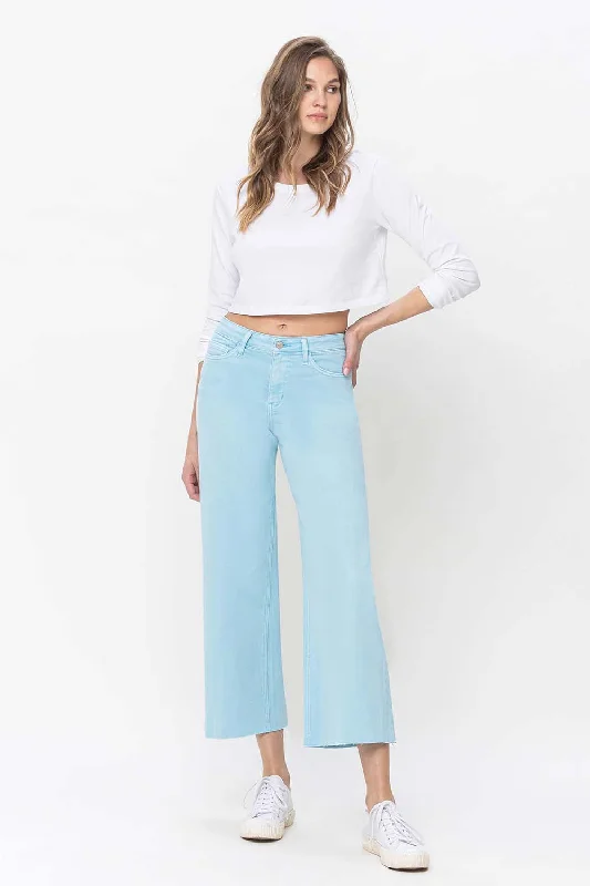 Vervet by Flying Monkey High Rise Crop Wide Leg Jeans In Pastel Turquoise