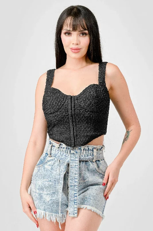 Women's High Fashion Crinkle Stretch Knit Bustier Crop Top