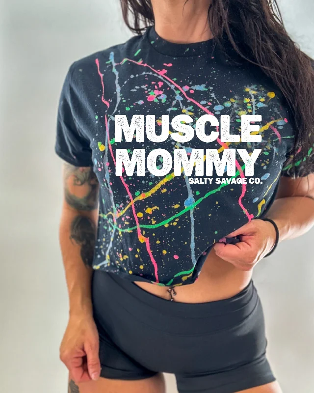 Salty Savage Ladies “MUSCLE MOMMY" Paint Splatter Crop Tee