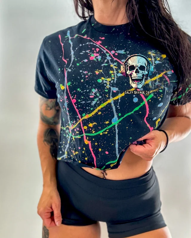 Salty Savage Ladies “DEAD BEATS” Paint Splatter Crop Tee | Basic