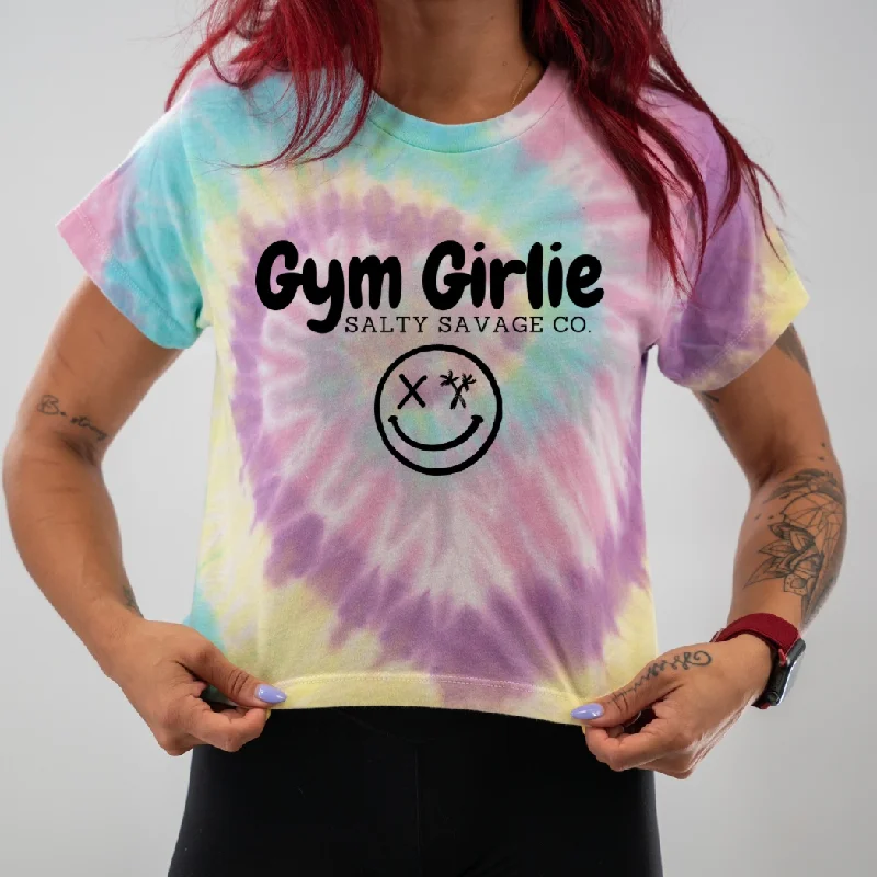 Salty Savage Ladies "Gym Girlie" Spiral Tie Dye Crop Tee