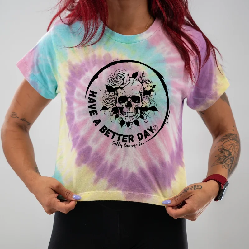 Salty Savage Ladies “HAVE A BETTER DAY" Spiral Tie Dye Crop Tee