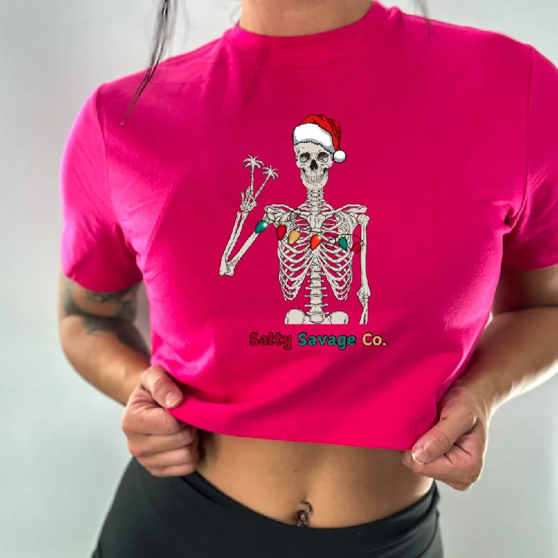 Salty Savage Ladies "Holiday Peace Skeleton" Performance Crop Tee