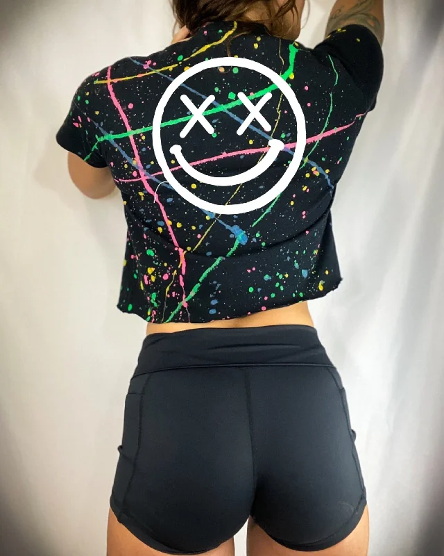 Salty Savage Ladies “OG Smile” Paint Splatter Crop Tee | Business in the Front, Party in the Back