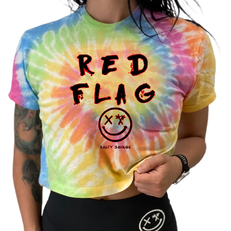 Salty Savage Ladies "RED FLAG" Spiral Tie Dye Crop Tee