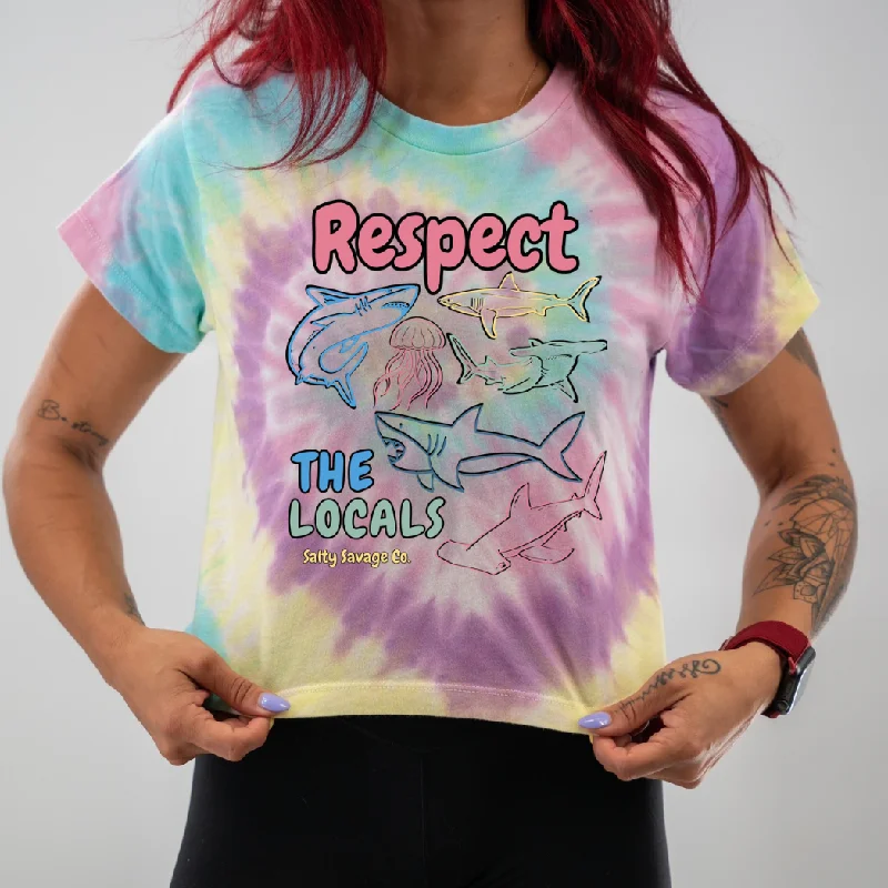 Salty Savage Ladies "Respect the Locals Shark" Spiral Tie Dye Crop Tee