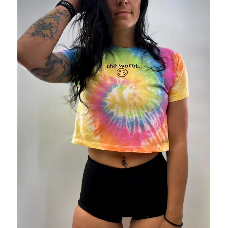 Salty Savage Ladies "the worst." Spiral Tie Dye Crop Tee | Micro